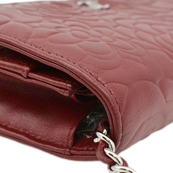 CHANEL Camellia Wallet On Chain Leather Crossbody Bag Red - Picture 7 of 14